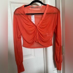 Urban Outfitters Sheer Button Down Cropped Blouse